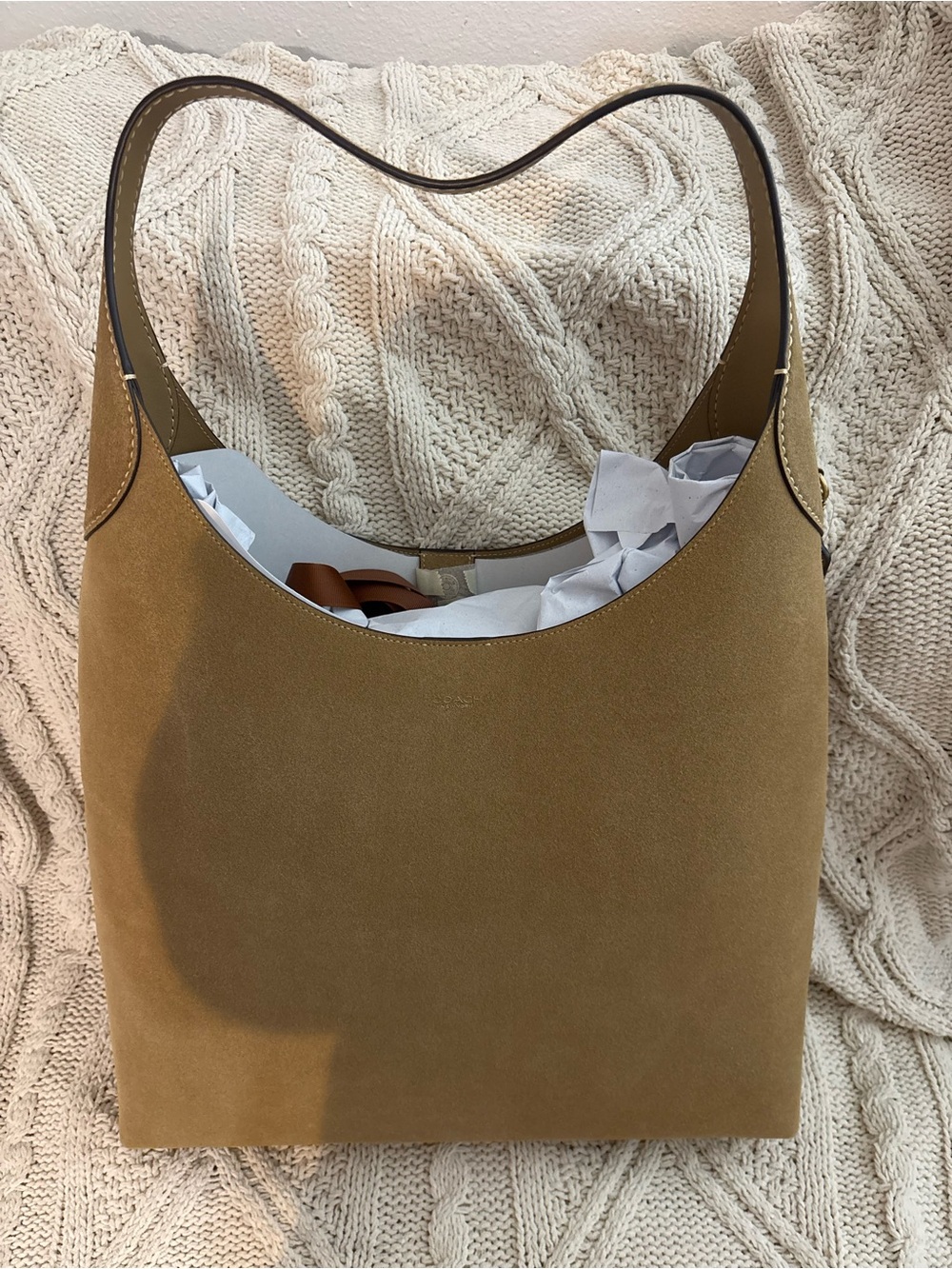Coach Suede Shoulder Bag in Tan